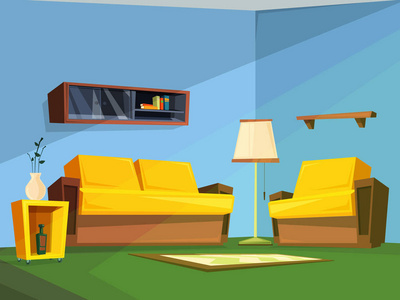 橙色與藍色的溫馨碰撞 卡通風格臥室客廳一隅